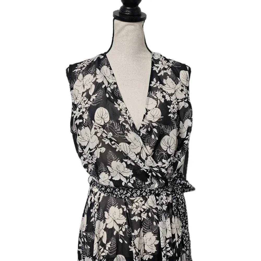 MSK Sheer Tiered Midi Dress Womens Sz 12 Boho Feminine Flowy Hippie Dark Fairy